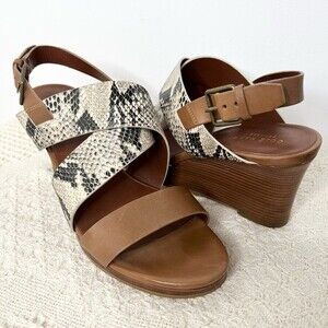 Cole Haan Penelope Wedge Sandal Roccia Snake Print Camello Leather Tan Heels